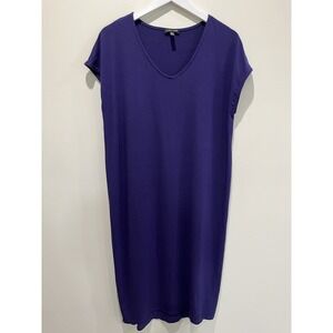EILEEN FISHER Jersey‎ Knit Dress Sz L Purple Stretchy Casual Basic Lounge Travel